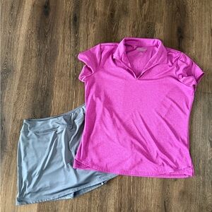 Pink Polo Shirt and Gray Skort Set